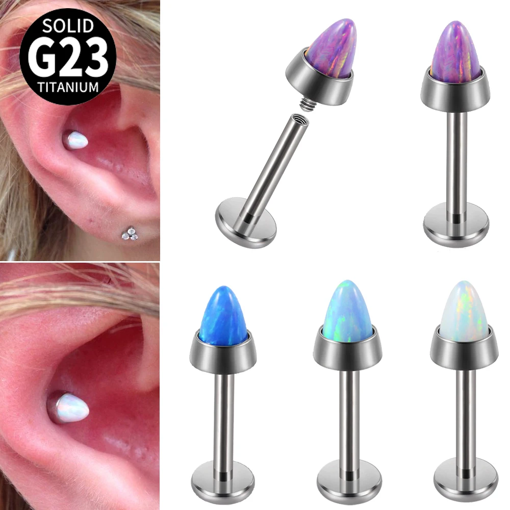 1PC 16g Titanium Labret Bullet Opals Helix Earring Cartilage Flatback Stud Blue Purple White Opal Monroe Lip Piercing Jewelry