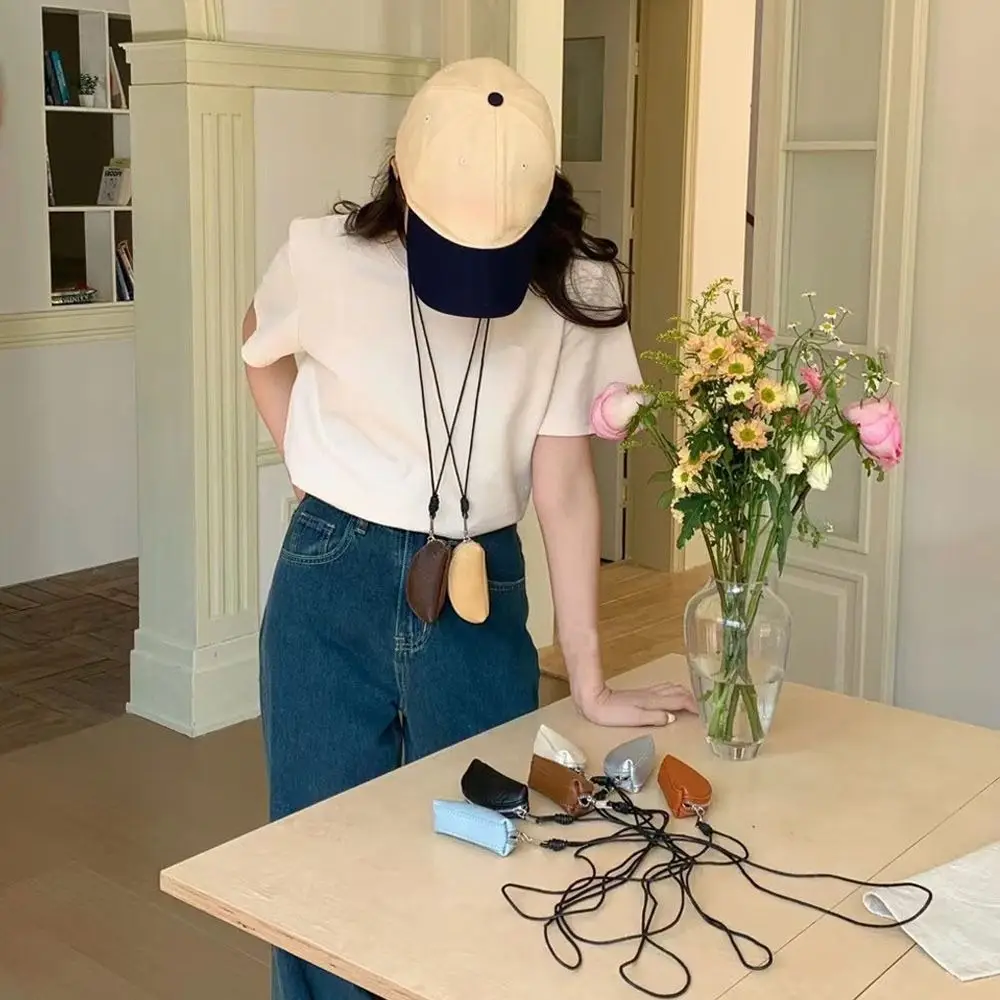 Creative Gift PU Leather Coin Purse with Long Strap Candy Color Sweater Chain Necklace Wearing Key Bag Necklace