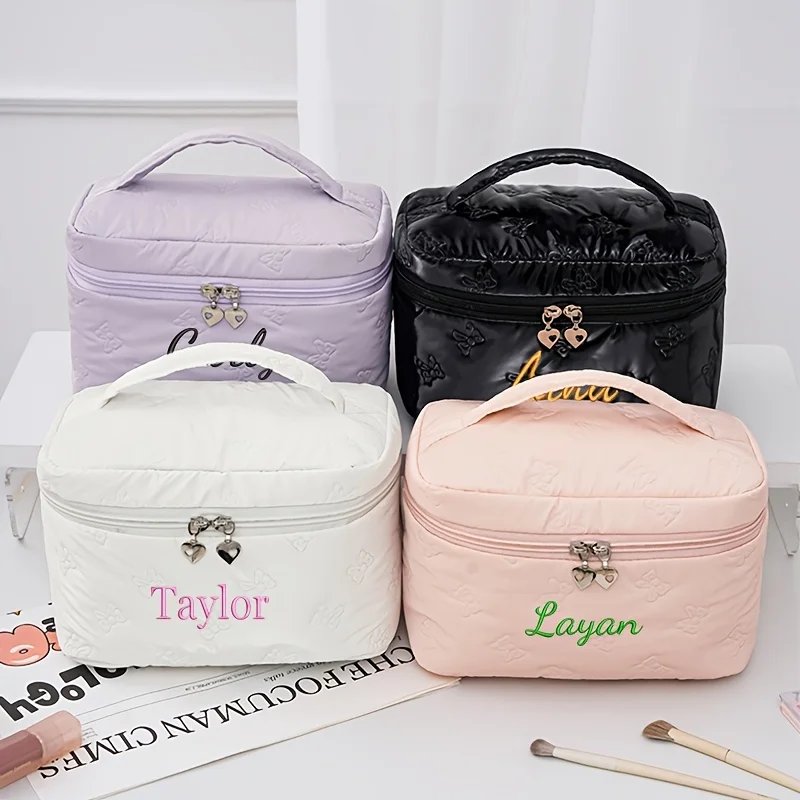 Personalized Embroidery Custom Name/Initials & Date Bag - Lightweight Zippered Makeup & Toiletry Pouch with Embroidered Threads