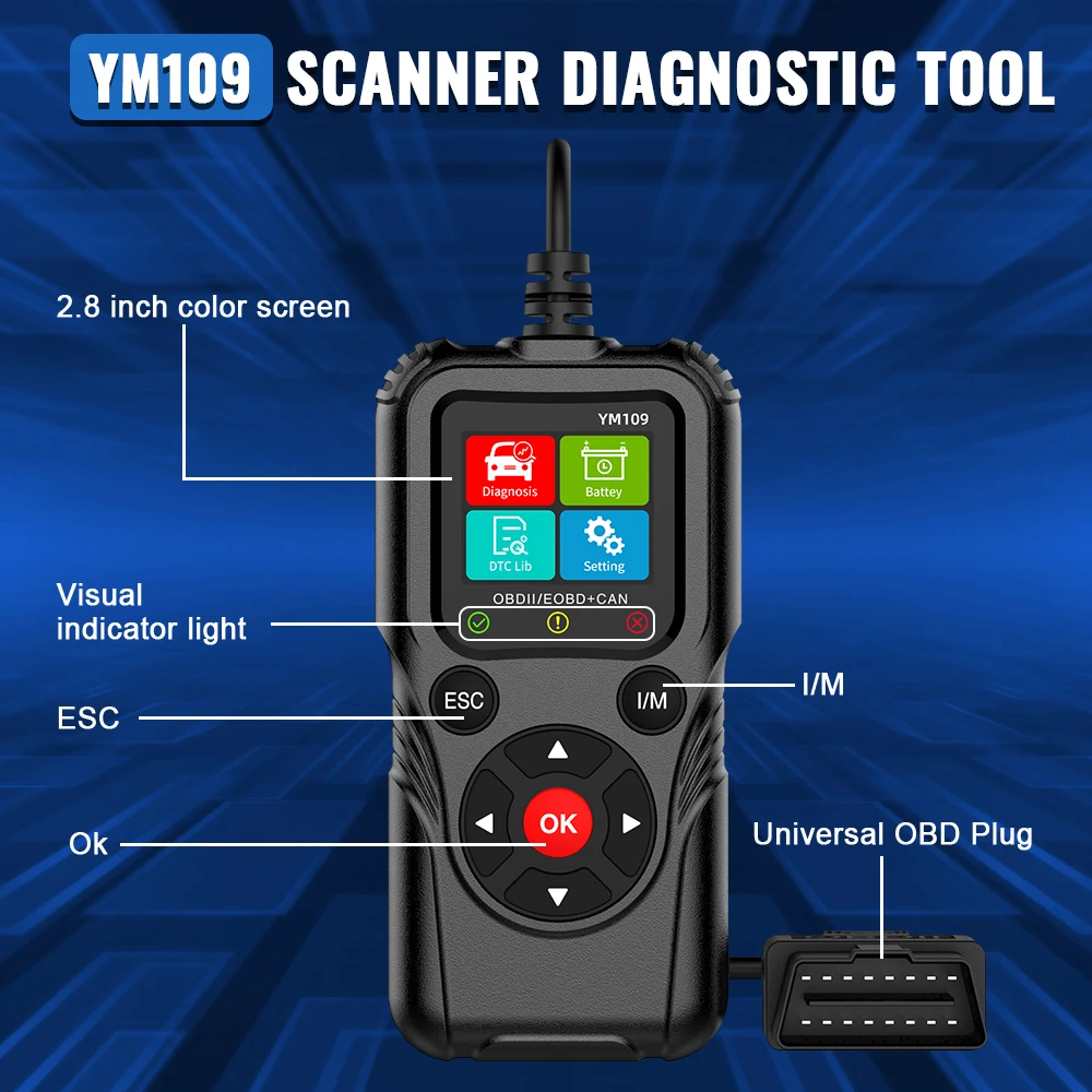 رمز الخطأ واضح ​ YM109 جهاز اختبار بطارية obd ii EOBd الماسح الضوئي أدوات تشخيص السيارات تحقق نظام المحرك سيارة obd2 رمز القارئ