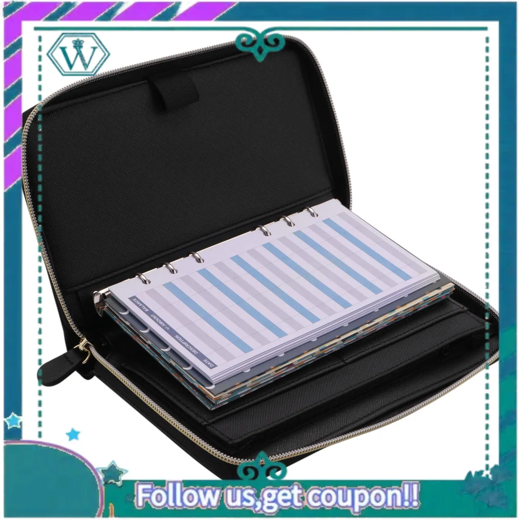 Sistema de billetera de sobres de efectivo todo en uno A75Q con 12 sobres de presupuesto y 12 hojas de presupuesto para planificador financiero