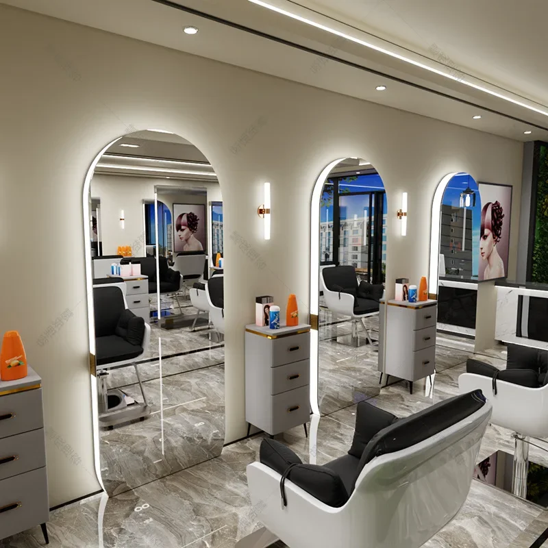 Hair  floor-to-ceiling full-body mirror table Hair with lamp single and double-sided special stainless steel