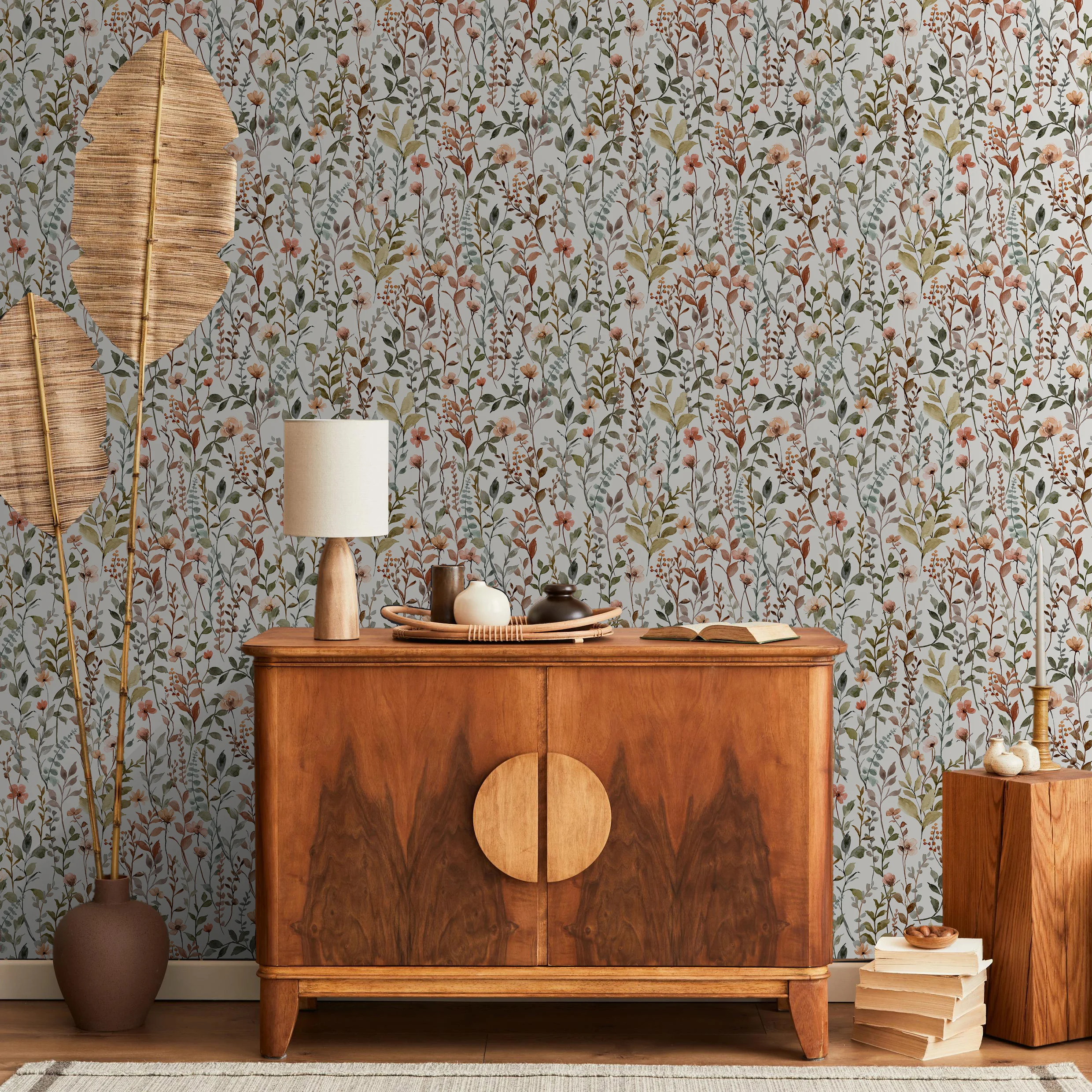 家の装飾のための野花の牧草地の壁紙,繊細な水彩画の植物,バスルームの壁紙,優雅な皮と棒,50x300cm