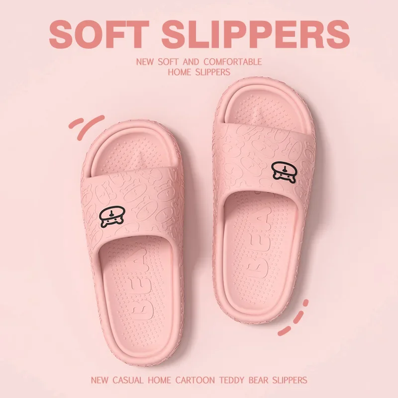 Summer Slippers Bathroom Platform Non-Slip Home Bear Cartoon Flip Flops Beach Women Slipper Sandals Slides Indoor Outdoor 2024