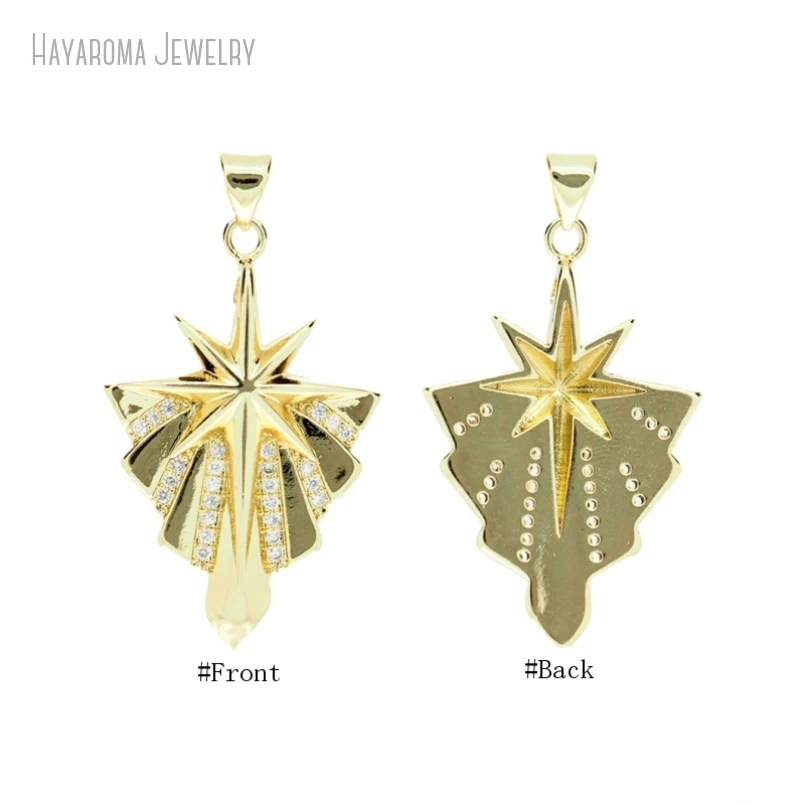 10Pcs Invisible Setting Geometric Rhombic Stars Starburst North Star Gold Color Jewelry Copper Wholesale Pendant PM52933