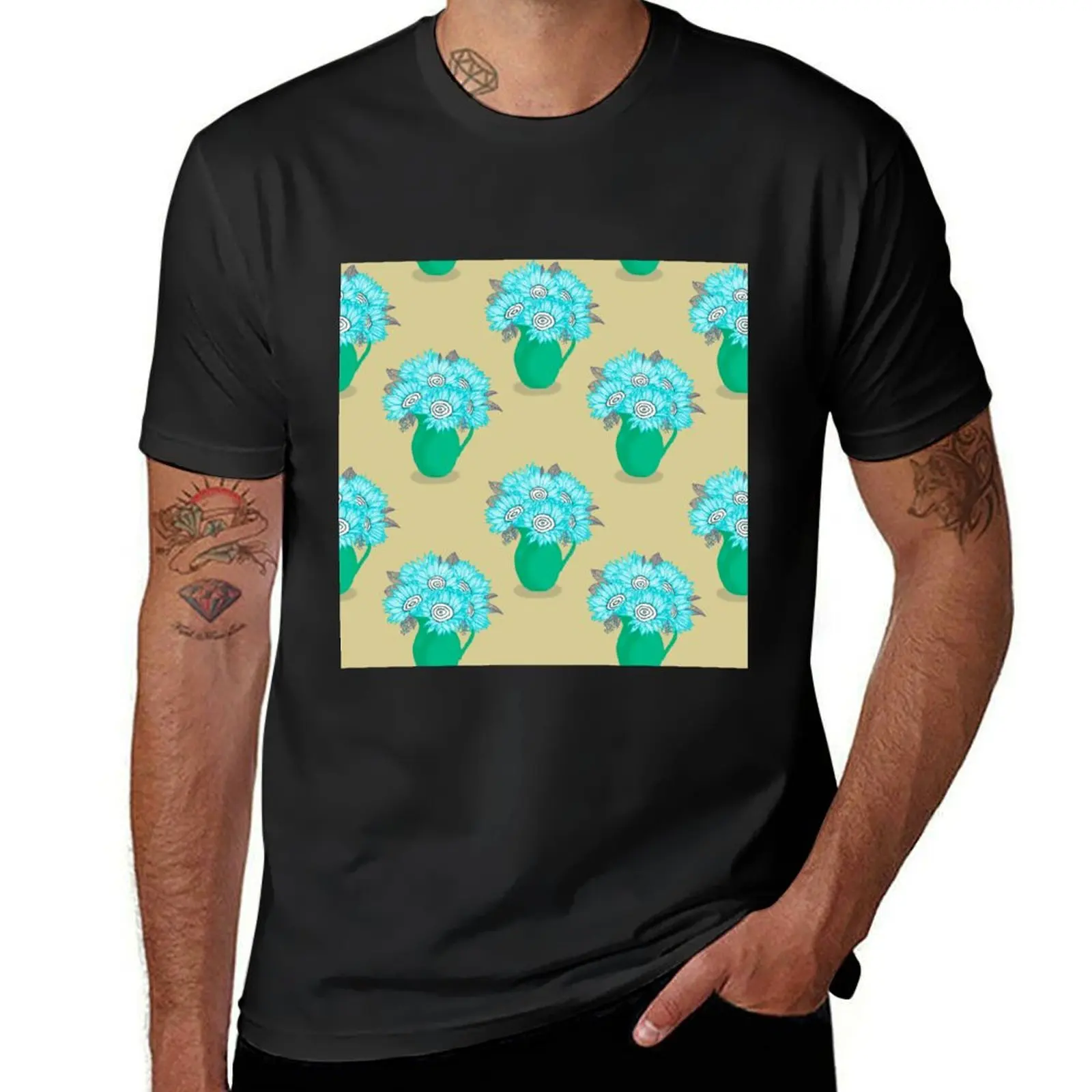 Flowers in Vase - Turquoise T-Shirt for a boy animal prinfor boys mens funny t shirts