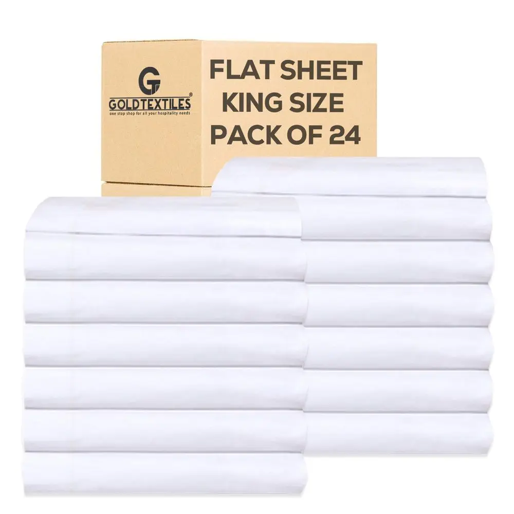 

Bulk Pack King Flat Sheets 108X110 Bright White T200 Percale Hotel Linen, Extra Soft and Comfortablel 24, King T200 Flat Sheet