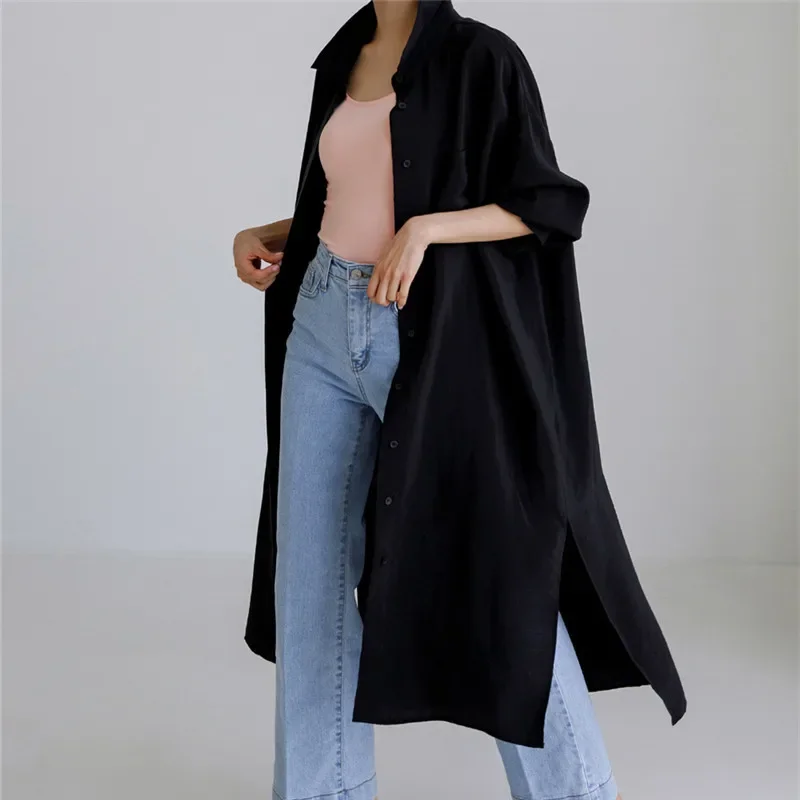 SuperAen Loose Oversized Long Sleeved Shirt Cardigan Irregular Shirt Casual Summer Long Shirt Dress