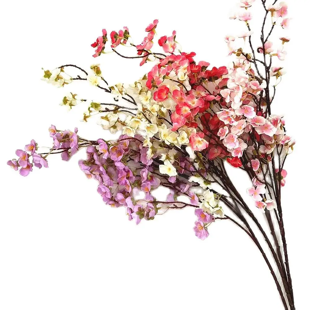 One Artificial Cherry Blossom with Long Stem 100cm Six Forks Silk Oriental Cherry Flower Tree Branch