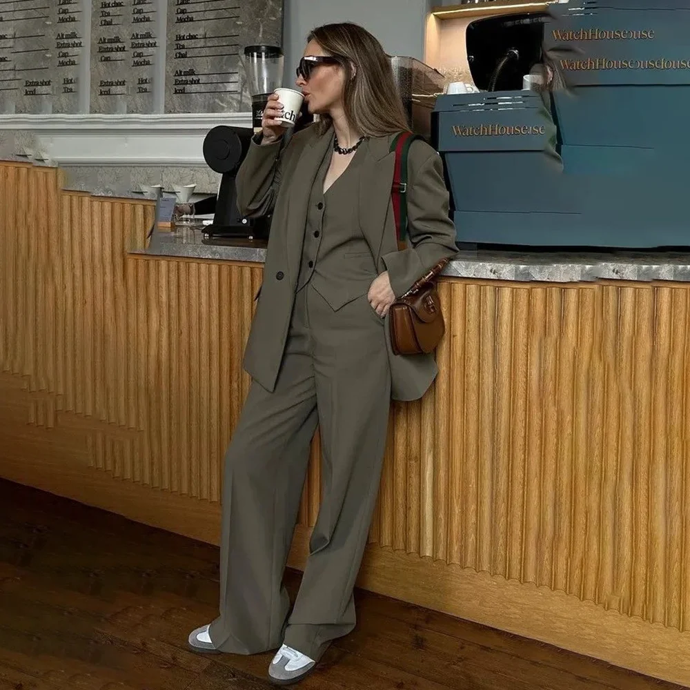 

Офисные деловые костюмы, комплект шикарных нарядов, осенняя куртка, брюки, жилет, умный повседневный женский костюм из трех предметов, Trajes De Mujer Elegante