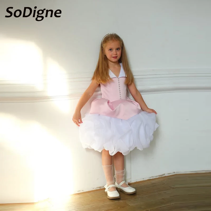 

SoDigne A-line Satin/Organza Short Flower Girl Dress Sleeveless 2026 Girls Skirt Party Dresses Kid Princess Gown Customized