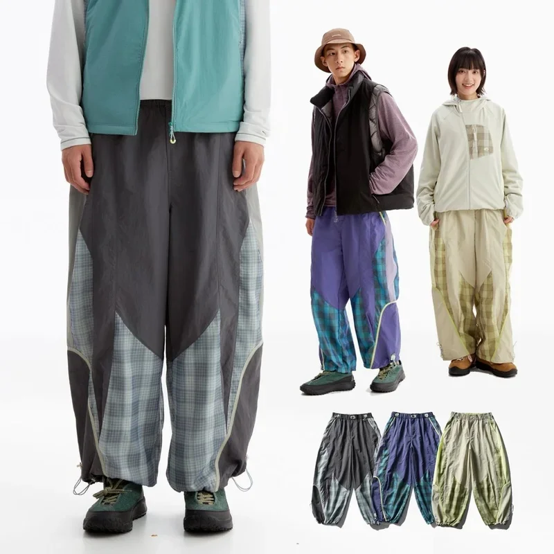 Outdoor Waterproof Ultra Loose Splice Plaid Hiking Track Baggy Pants Men Women Streetwear Casual City Walk Cargo Pants Trousers