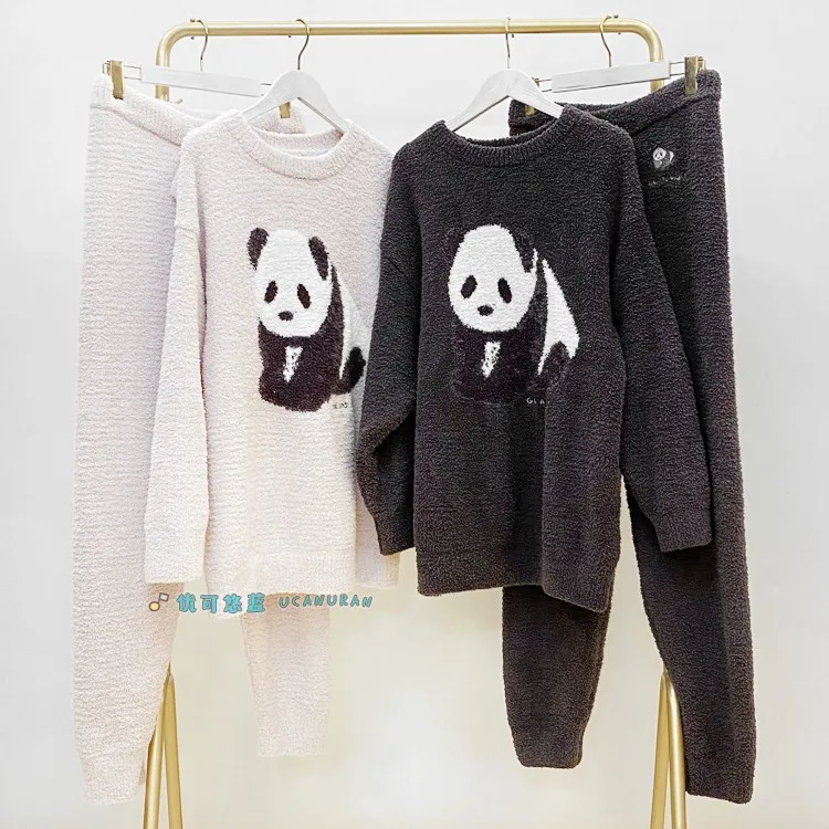 

Japan Winter Thick Warm Sweater Pajamas Panda Style GP Sleepwear Home Wear Pique Night Gown Loungewear Set