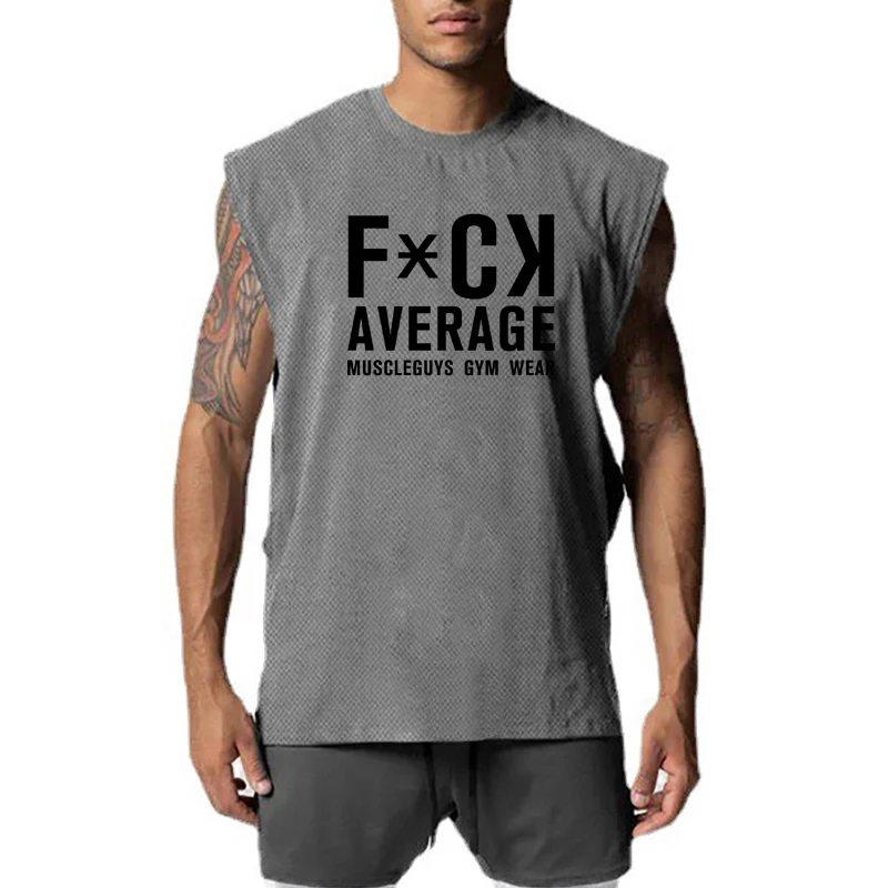 

Gym Fitness Bodybuilding Running Sport Stringer Tank Tops Men Muscle Sleeveless Shirt Summer Fashion Print Quick Dry Mesh Vest