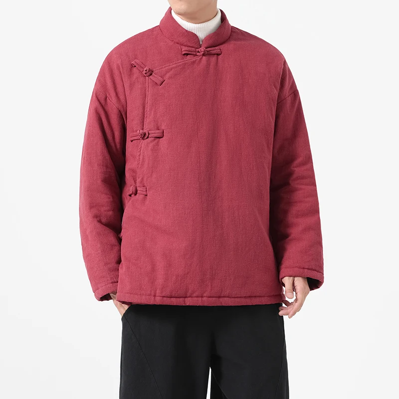 Traditional Chinese Parkas Winter Men Retro Linen Cotton Padded Jackets Men Thick Loose Vintage Coats Male Hanfu Parka Outerwear