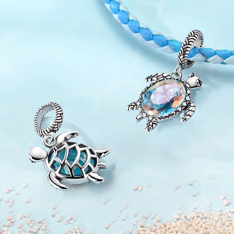 925er Silber Charm Anhänger Sommer Blauer Ozean Seestern Meeresschildkröte Wal Hai Charm Perlen passend für Armband Edle Modeschmuckherstellung – Detail 36