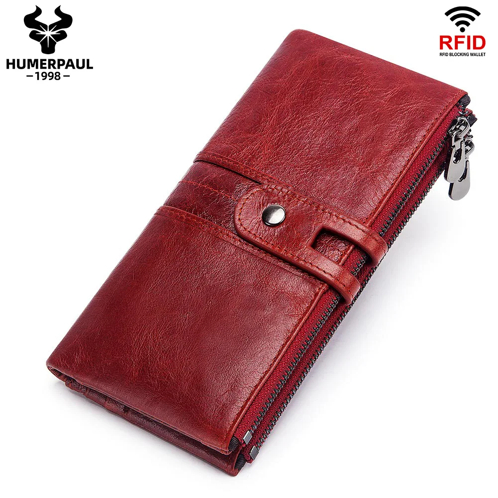 LAREET Genuine Leather Long Clutch Wallet For Women With RFID Blocking Cards Holder Cell Phone Bag Large Capacity Zip Coin Purse