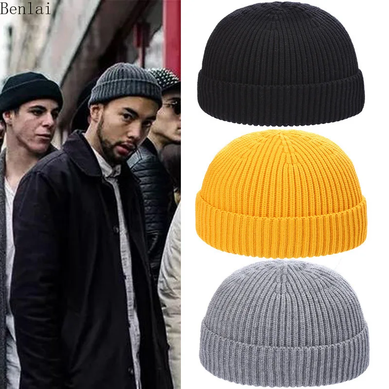 Guapi Hat New Knitted Hat Men's Autumn and Winter Solid Color Pullover Fashionable Watermelon Hip-hop Trend Yarn Hat Elastic