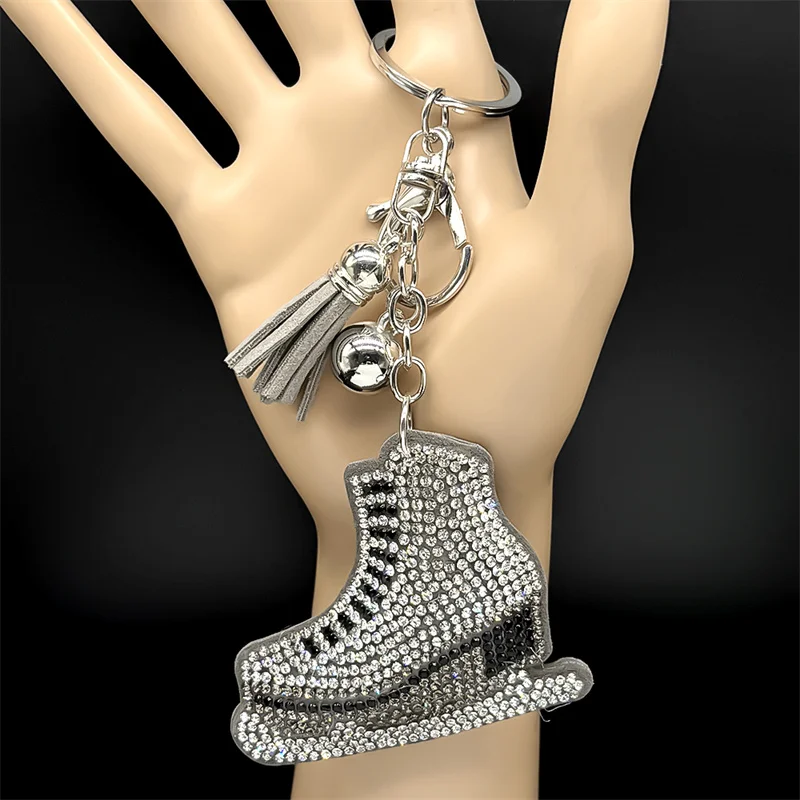 Eiskunstlauf Schuhe Schlüsselanhänger für Frauen Männer voller Blingbling Strass Kristall Quaste Tasche Anhänger Schlüsselanhänger Schmuck Geschenke