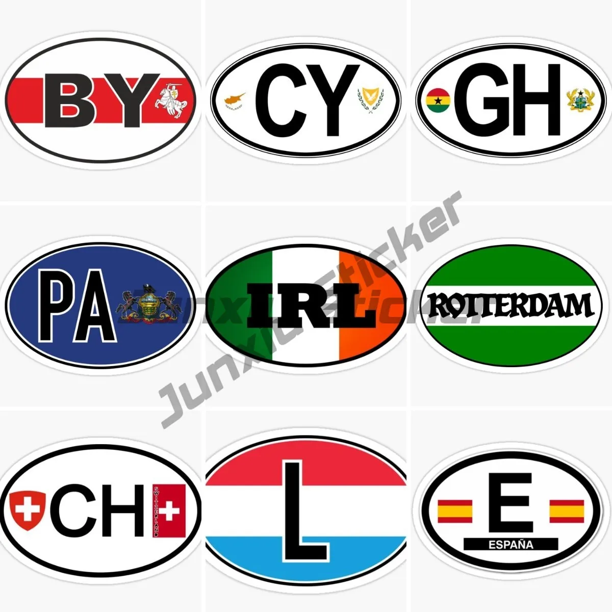 

BY CY GH PA IRL CH Switzerland L E Oval Flag Code Self Adhesive Vinyl Waterproof Stickers