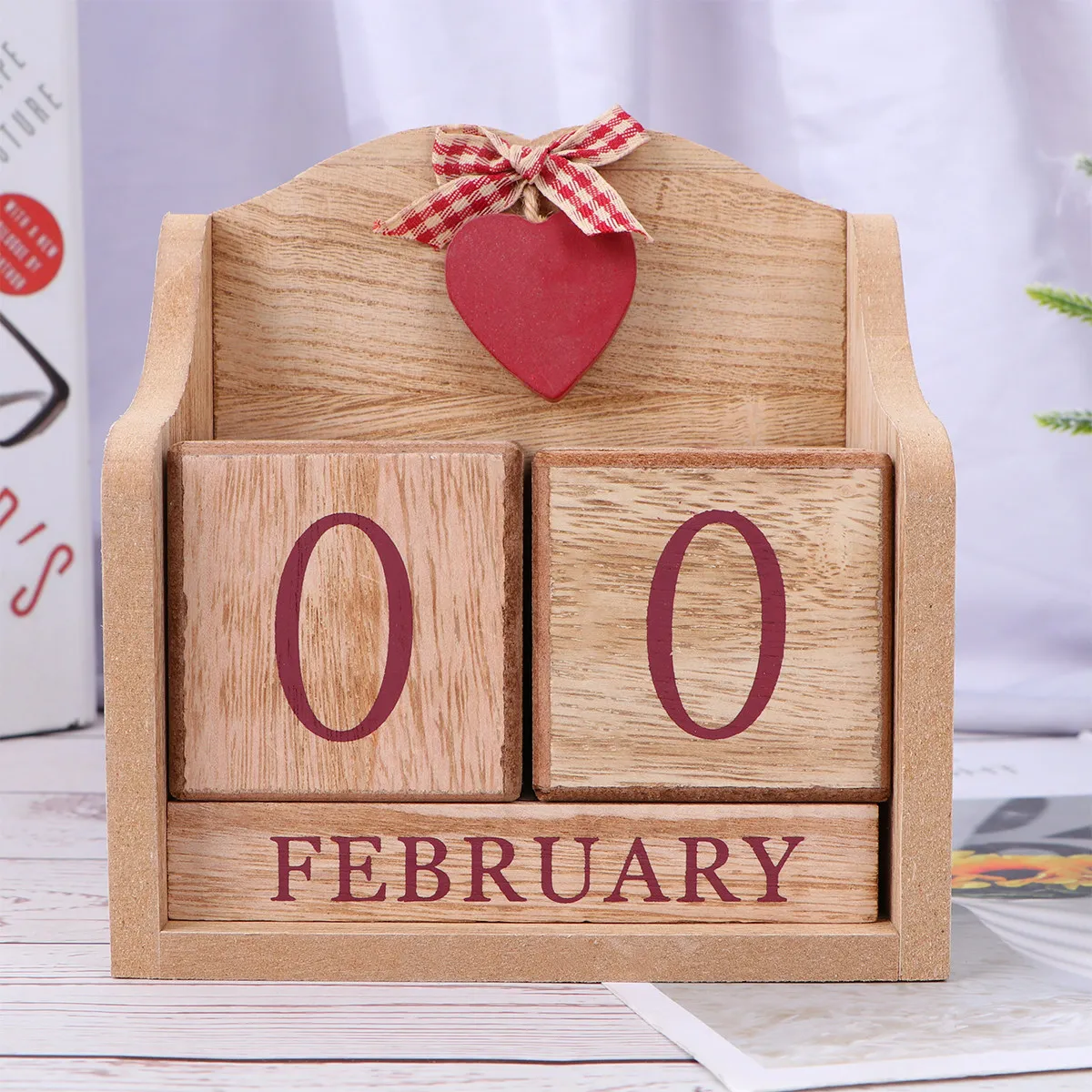 

1Pcs Wooden Perpetual Calendar European Rural Style Manual Date Change Creative Desktop Adornment Photography Prop Home Office