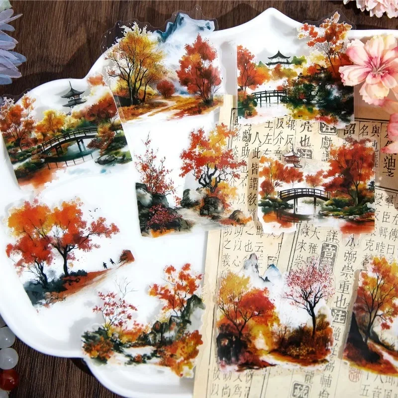20Sheets Material Stickers Supplies Spring Garden Autumn Mountains pack Forest Scrapbook 170*103mm Patio Handbook Decorative