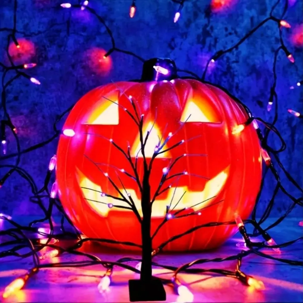 20LED Halloween Birch Tree Light Purple Orange Artificial Lighted Tree Indoor Tabletop Home Landscape Party Decorative Lamp