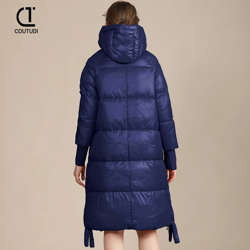 COUTUDI-Winter Coat for Women, Warm Down Jacket, Casual Loose Hooded Parkas, Long Parkas, Korean Style, New, 2024