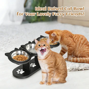 Elevated Three Bowl Cat Feeder 1