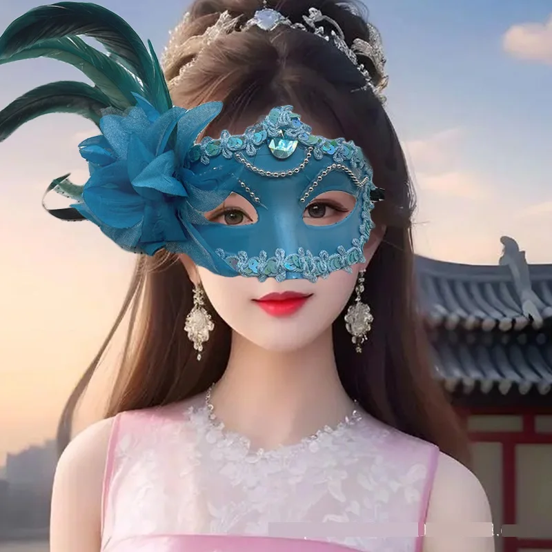 Masque vénitien en diamant, plume, fleur, Costume de spectacle de carnaval de mariage, masque Sexy pour dame, mascarade, accessoires de fête de danse