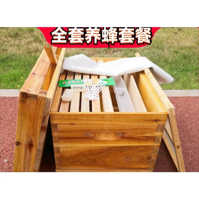 Bee Hive in Bee Box, A Full Set of Dried Fir Boiled Wax, Seven Frames and Ten Frames of Live Bottom Standard Box