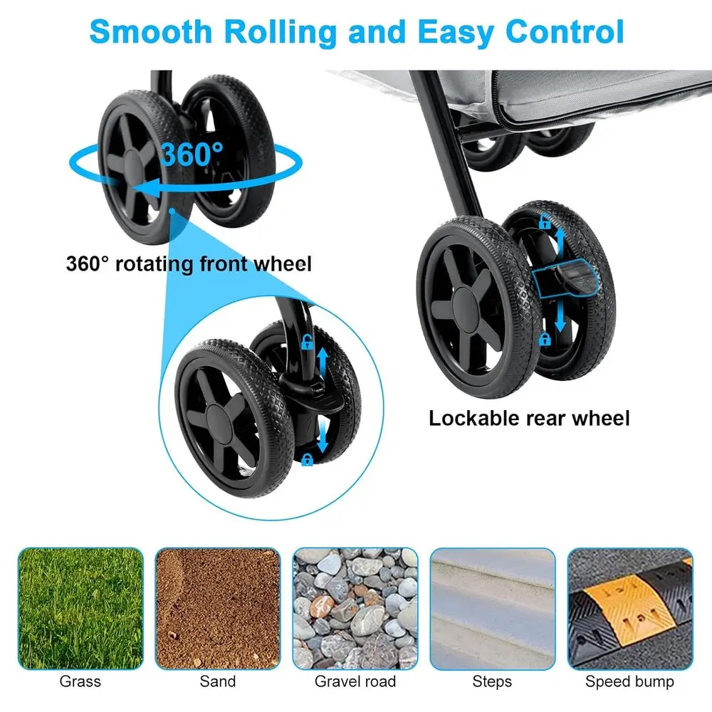 Carrinho para animais de estimação para cães e gatos, carrinho de viagem dobrável com uma mão para cães pequenos e médios, 4 rodas, cinza