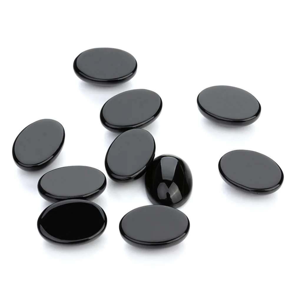 

10Pcs Black Agate Oval Stone Cabochons 10x14mm Flat Base DIY Jewelry Craft Supplies Unique Pattern Gemstone Patch for Rings