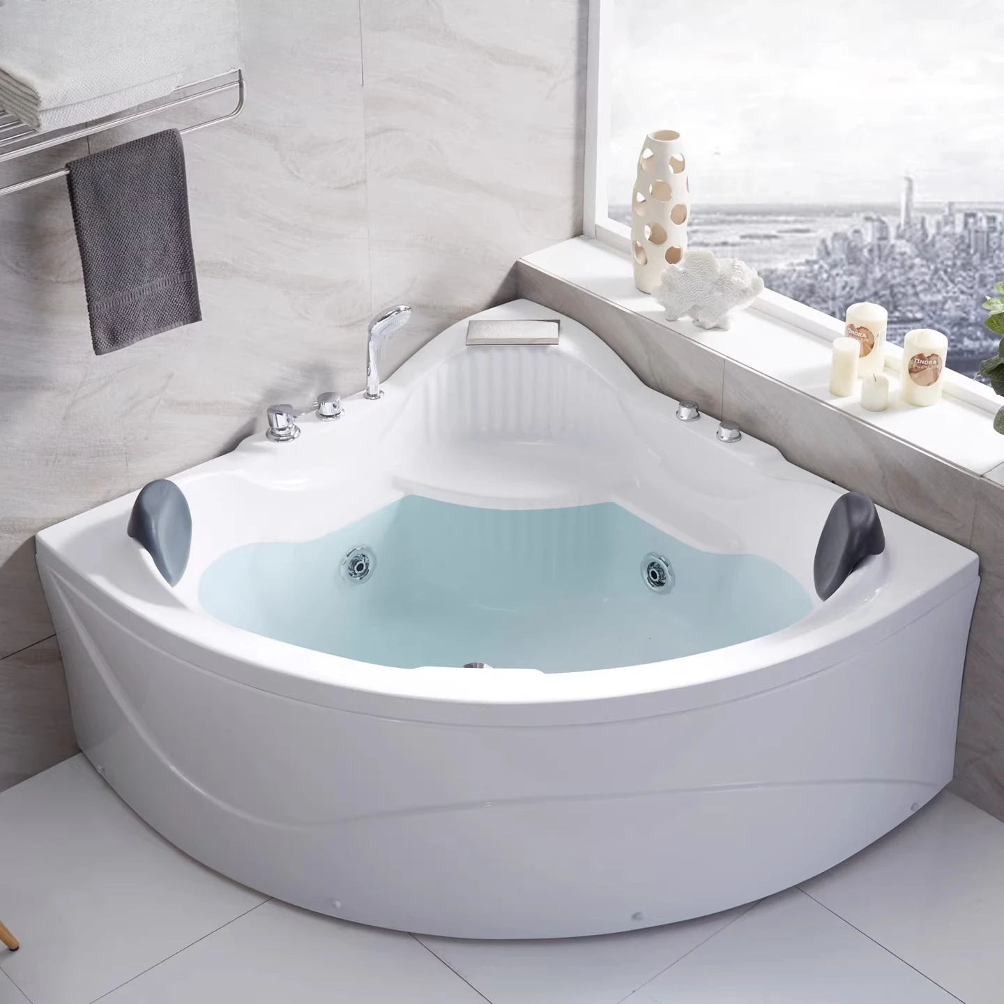 Bañera Triangular para apartamento pequeño, bañera de masaje que ahorra espacio en forma de abanico, baño de esquina de aislamiento térmico acrílico para adultos para el hogar