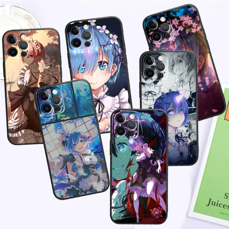 Anime Re ZERO Gril Comics For Apple iPhone 16 15 14 13 12 11 XS XR X Pro Max Plus Mini Black Cover Phone Case