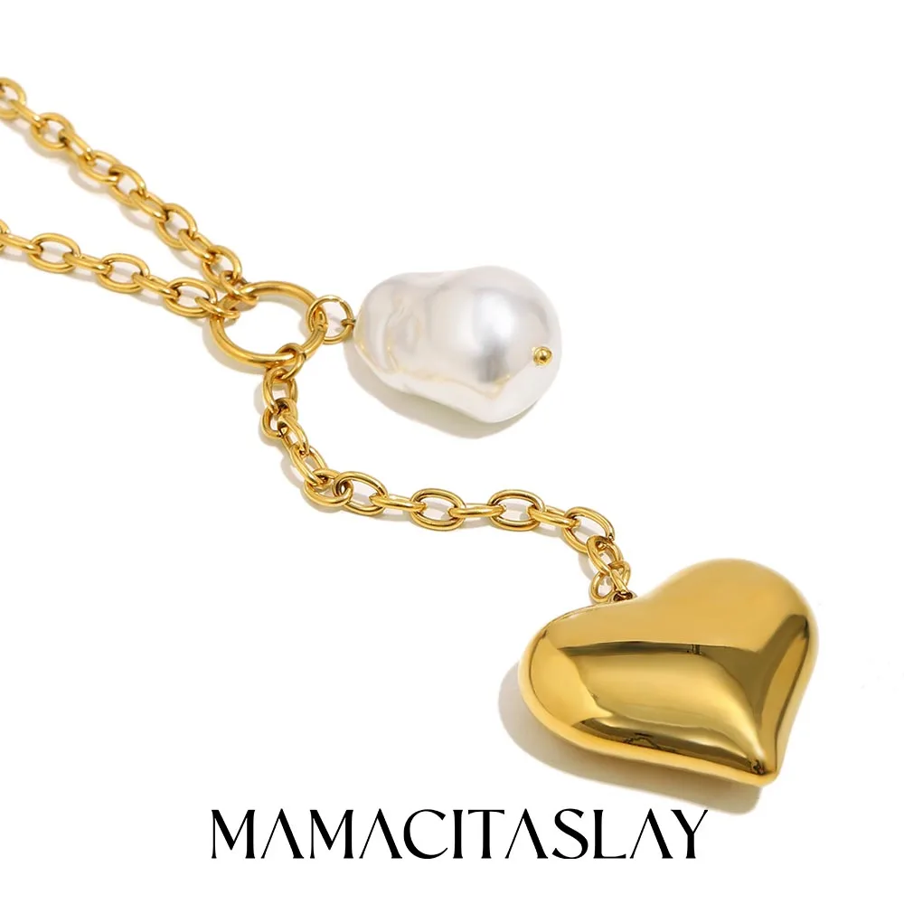 MamacitaSlay 316L Edelstahl Perle Herz Halskette Hohe Qualität Wasserdicht Hals Schmuck frauen 2026 Trend Halskette Geschenk