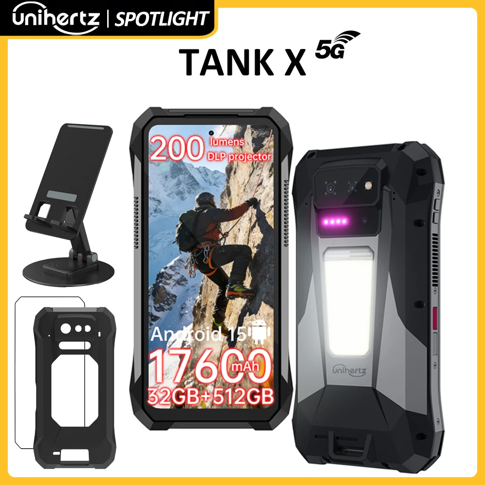 Światowa premiera】Unihertz by 8849 TANK X Wytrzymały telefon 5G z Androidem 15, wbudowanym projektorem 1080P o jasności 220 lumenów, baterią 17600mAh i pamięcią 32+512GB — zdjęcie produktu 7