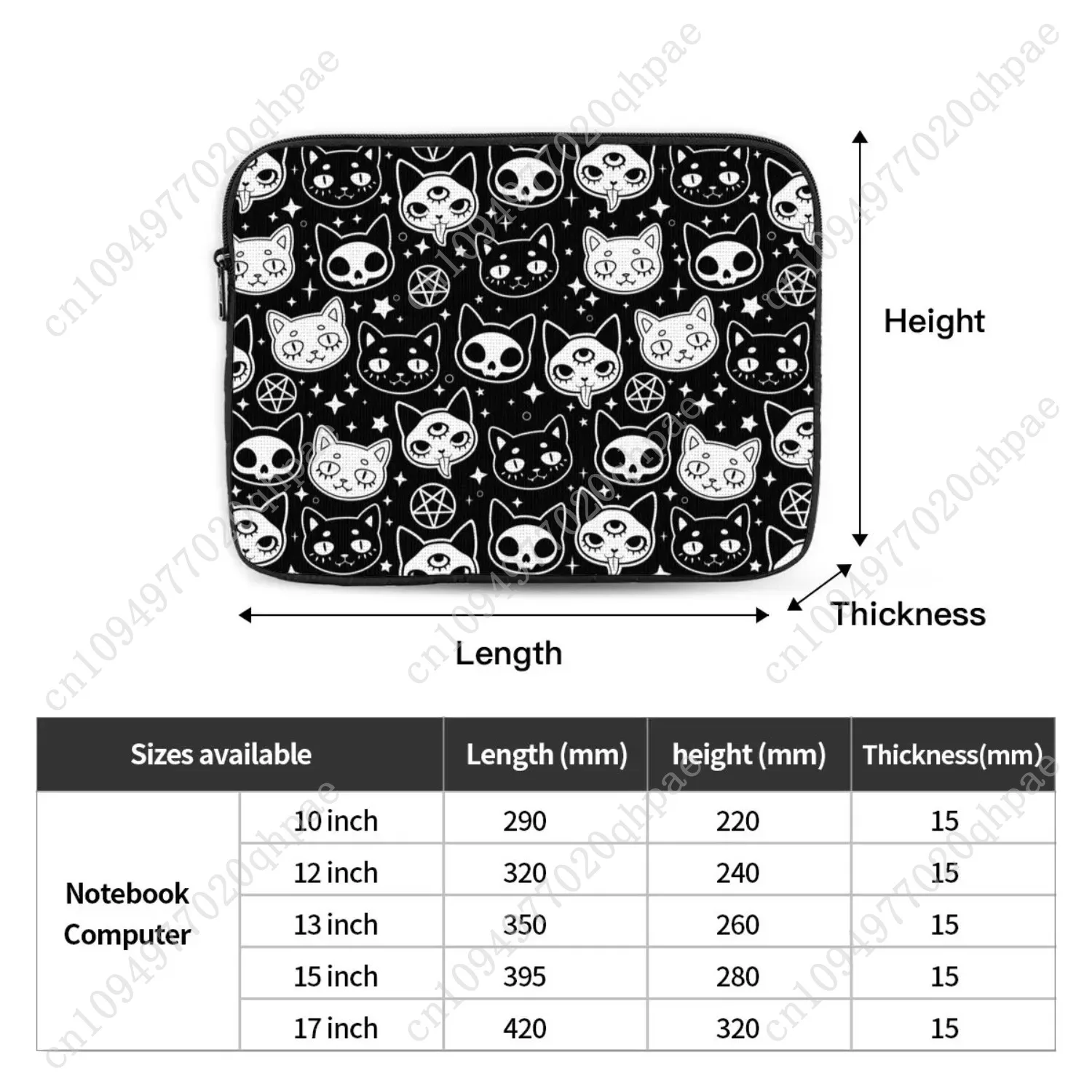 حقيبة كمبيوتر محمول Magic Cat Witchcraft مقاس 12 بوصة و13 بوصة و15 بوصة و17 بوصة حقيبة كمبيوتر محمول مضادة للصدمات