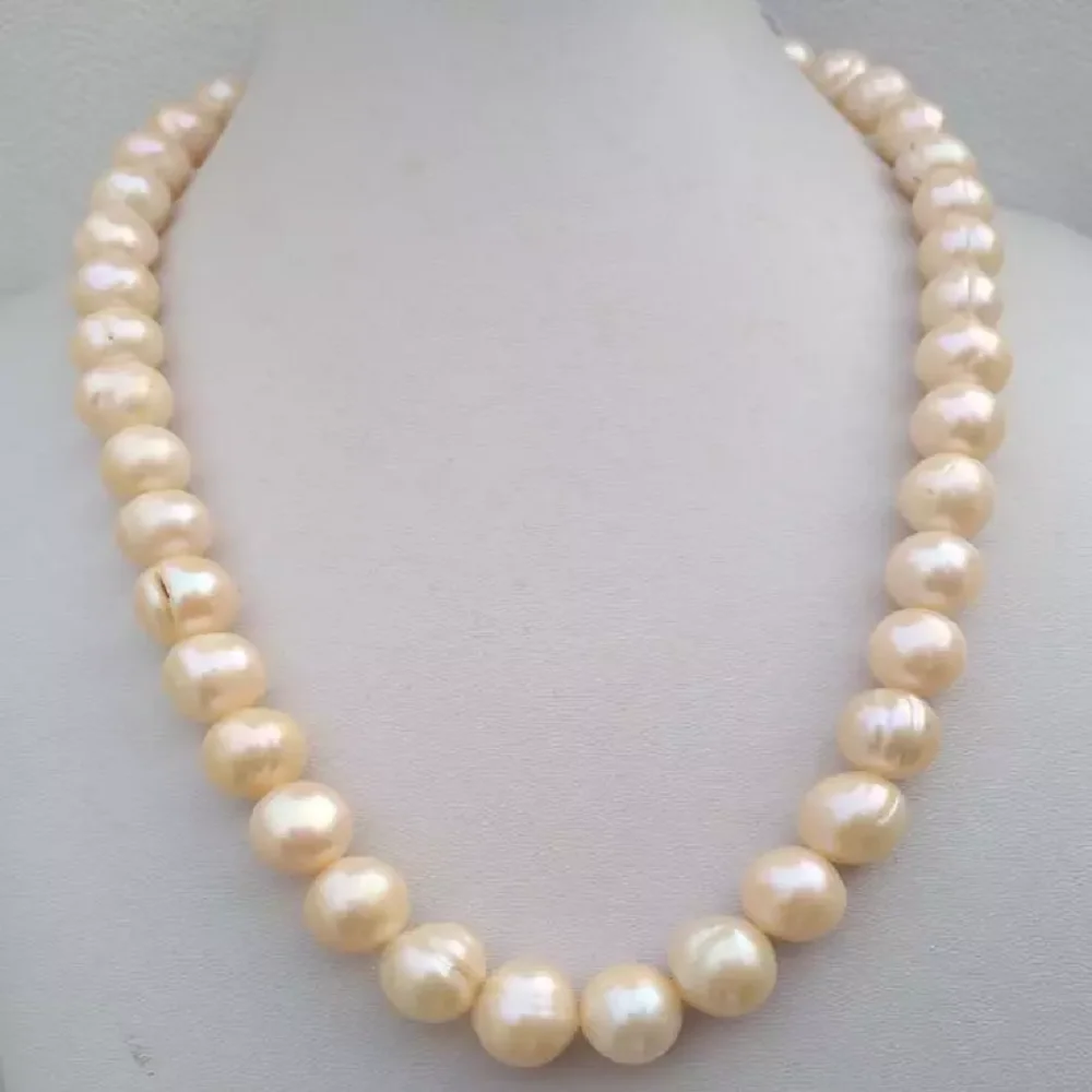 

Elegant AAA+11-12mm light pink Baroque South Sea pearl necklace in 14k gold 16/36 inch