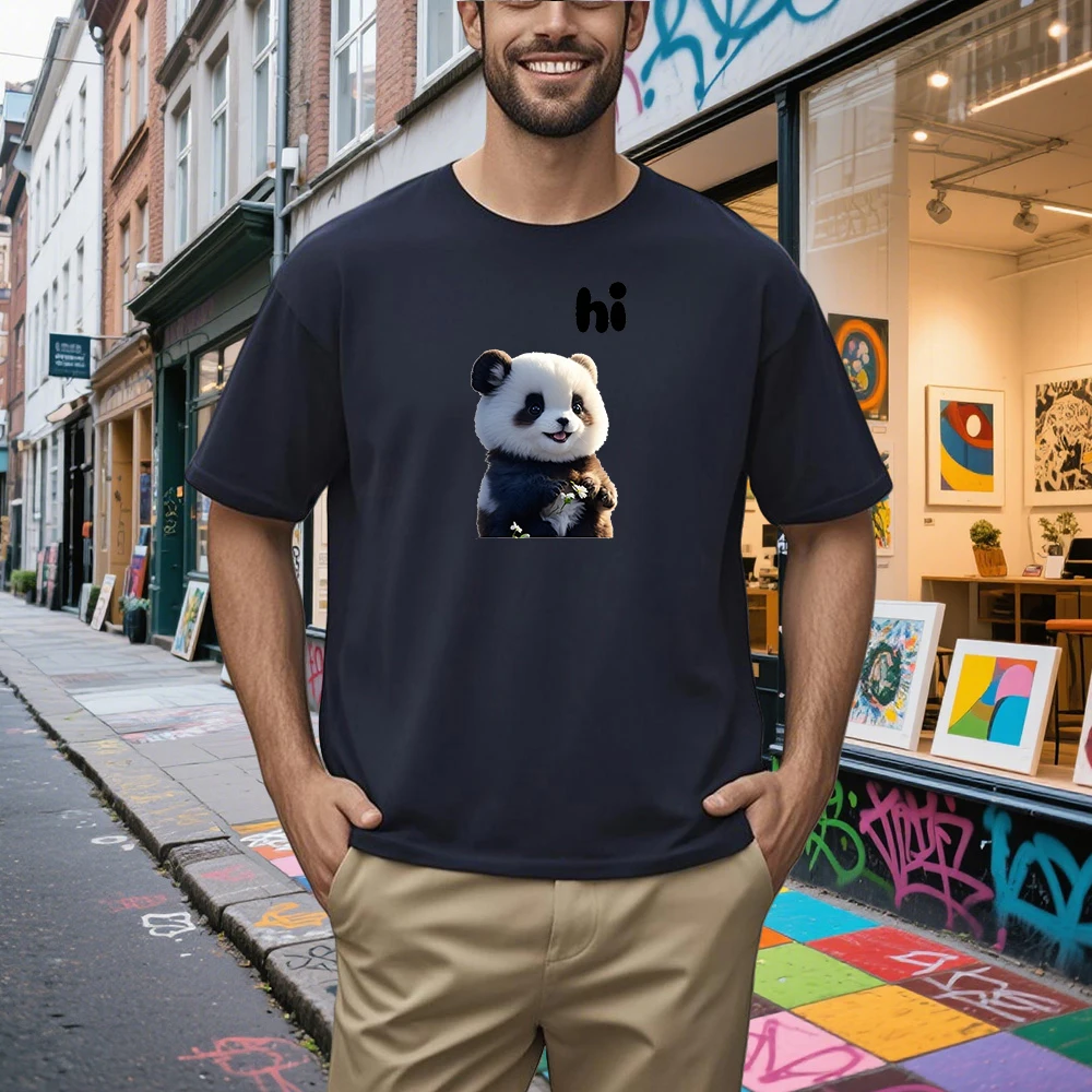 

Повседневные разноцветные футболки с принтом панды, топы с круглым вырезом из 100% хлопка, летние модные брендовые 2021, мужские свободные футболки с короткими рукавами