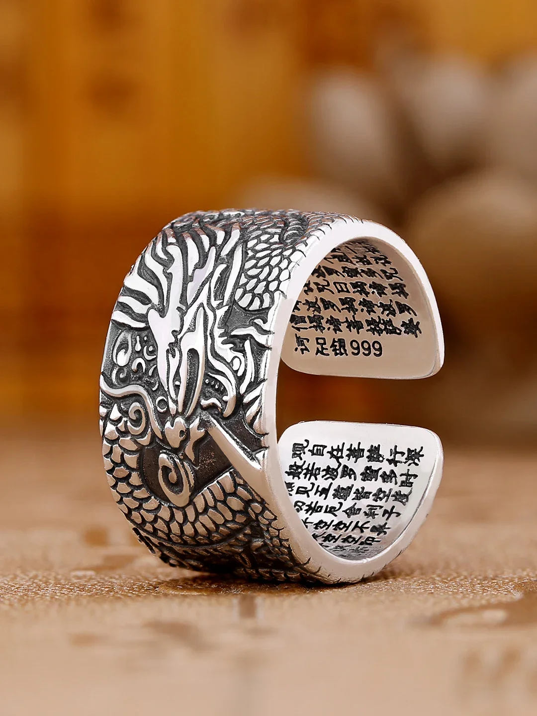 Buddhastone New Heart Sutra Panlong Men's Ring Powerful Single Retro Trendy Open Personalized Fashion Accessories Jewelry