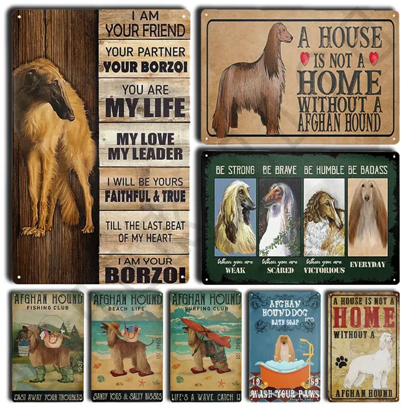 Afghan Hound Vintage Poster Metal Signs Retro Tin Sign Decorative Plaque Room Decoration for Pub Bar Man Cave Club Wall Decor