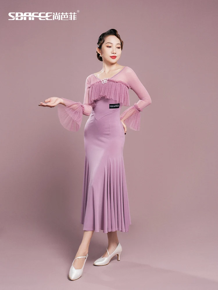 Modern Women's New Waltz National Standard Dance Performance Social Swing Dress