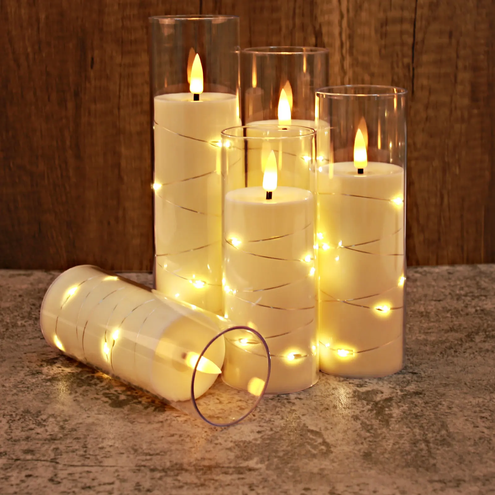 

Мерцающие беспламенные светодиодные свечи, 5 шт., со встроенной звездной нитью, акриловая свеча на столбе с пультом дистанционного управления, подходит для домашнего прикраса