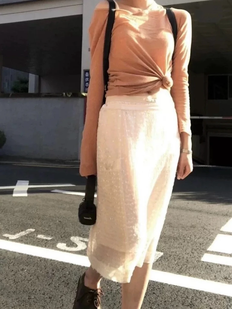 

Юбка Candy Miss в корейском стиле с блестящими пайетками, А-силуэт, с высокой талией, подходит для повседневной носки, вечеринок и многослойных образов