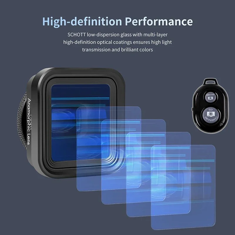 

1.55X Phone Lens Mobile Phone Movie Wide Screen Anamorphic Lens Movie Blu-ray Brushed Video Shooting Lens for Mobile Phone