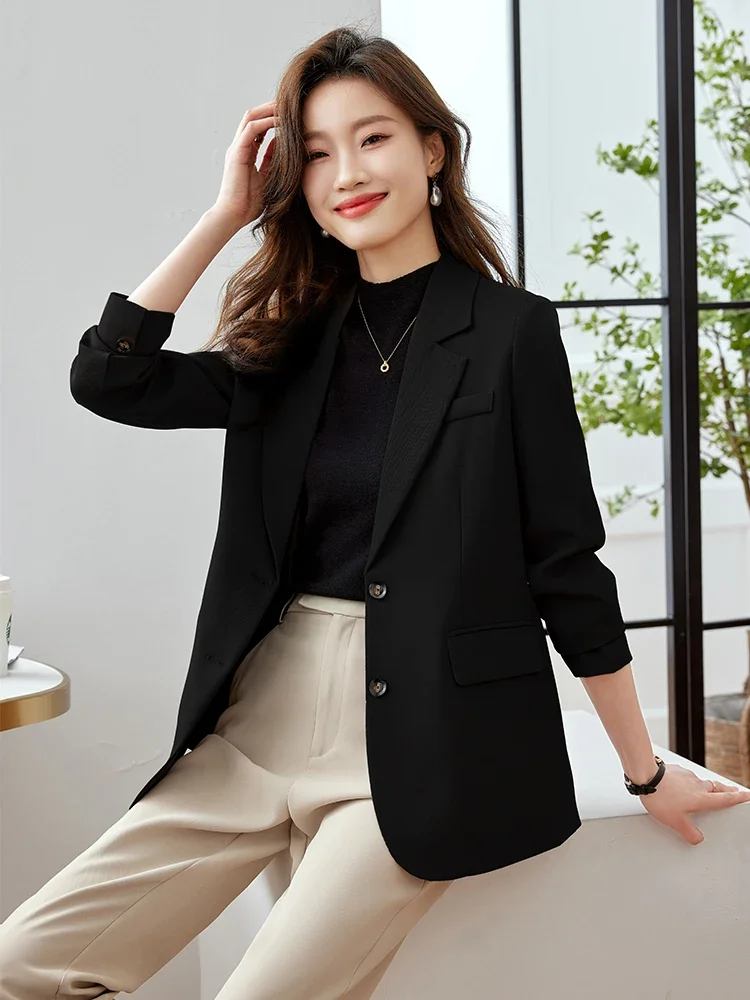 Fashion Women Suit Blazer 1 Piece Coat Pink Coffee Black Female Long Sleeve Single Breasted Loose Ladies Jacket Spring Coat