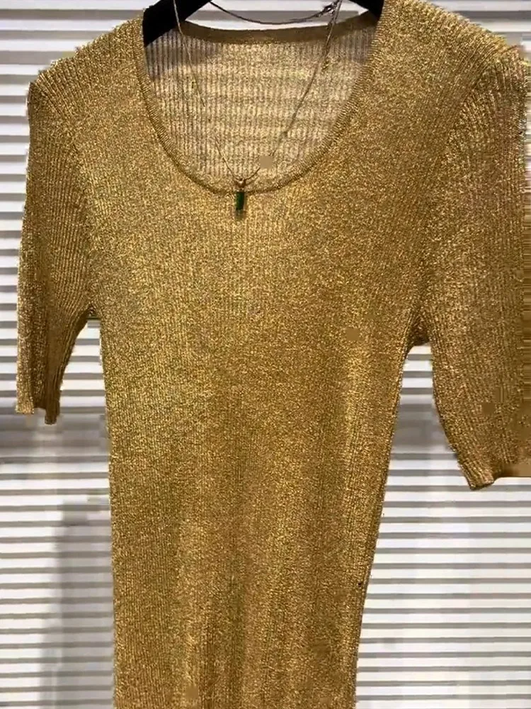 เสื้อถักไหมน้ำแข็งแฟชั่นลำลองทรงเข้ารูปสำหรับผู้หญิง รุ่นใหม่สำหรับฤดูร้อน สไตล์เกาหลี ใส่ได้หลากหลาย