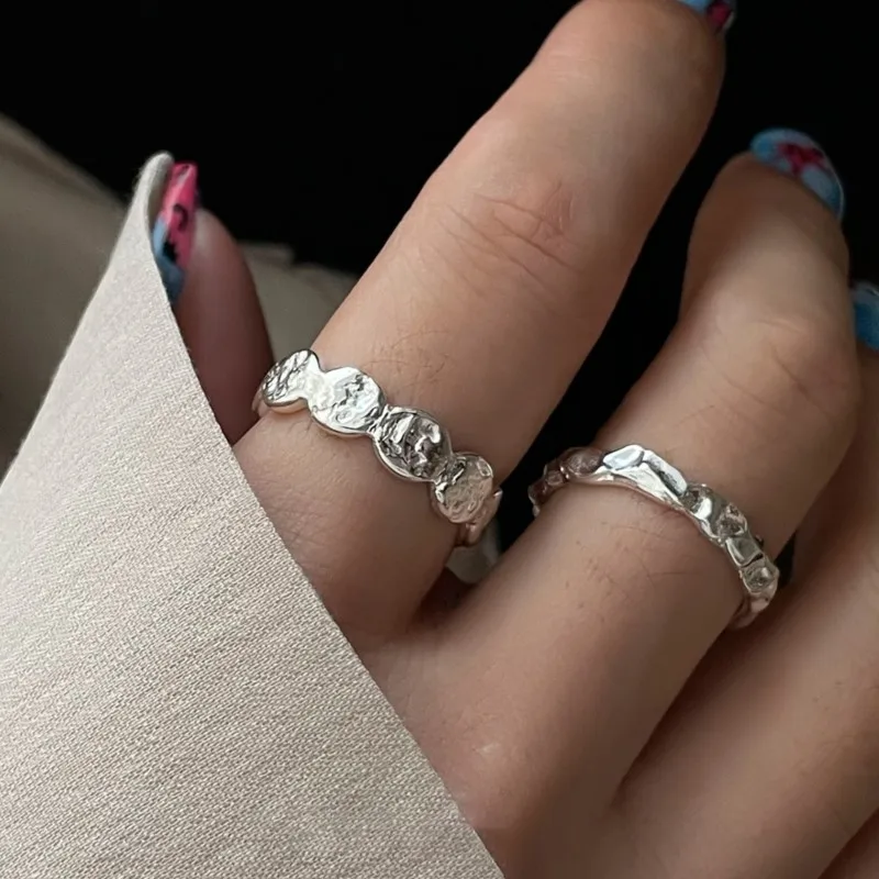 

Кольцо Sam Panda из стерлингового серебра 925 пробы с плиссированной текстурой для женщин, минималистичный регулируемый тренд, корейские универсальные ювелирные изделия, подарок, Прямая поставка