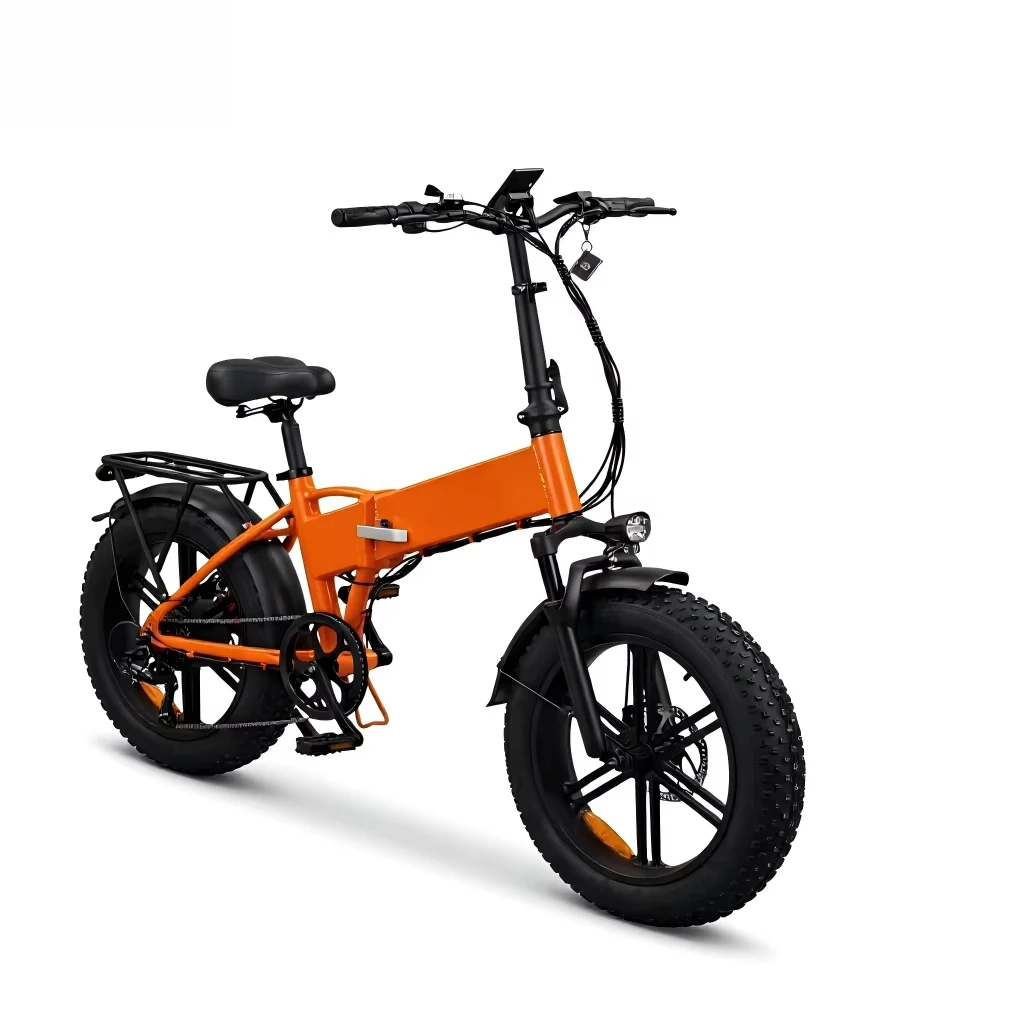 Foldable Fat Tire E Bike 20 Inch, Compact with Rear Rack, Electric Commuter Bicycle for Urban City Riding Use